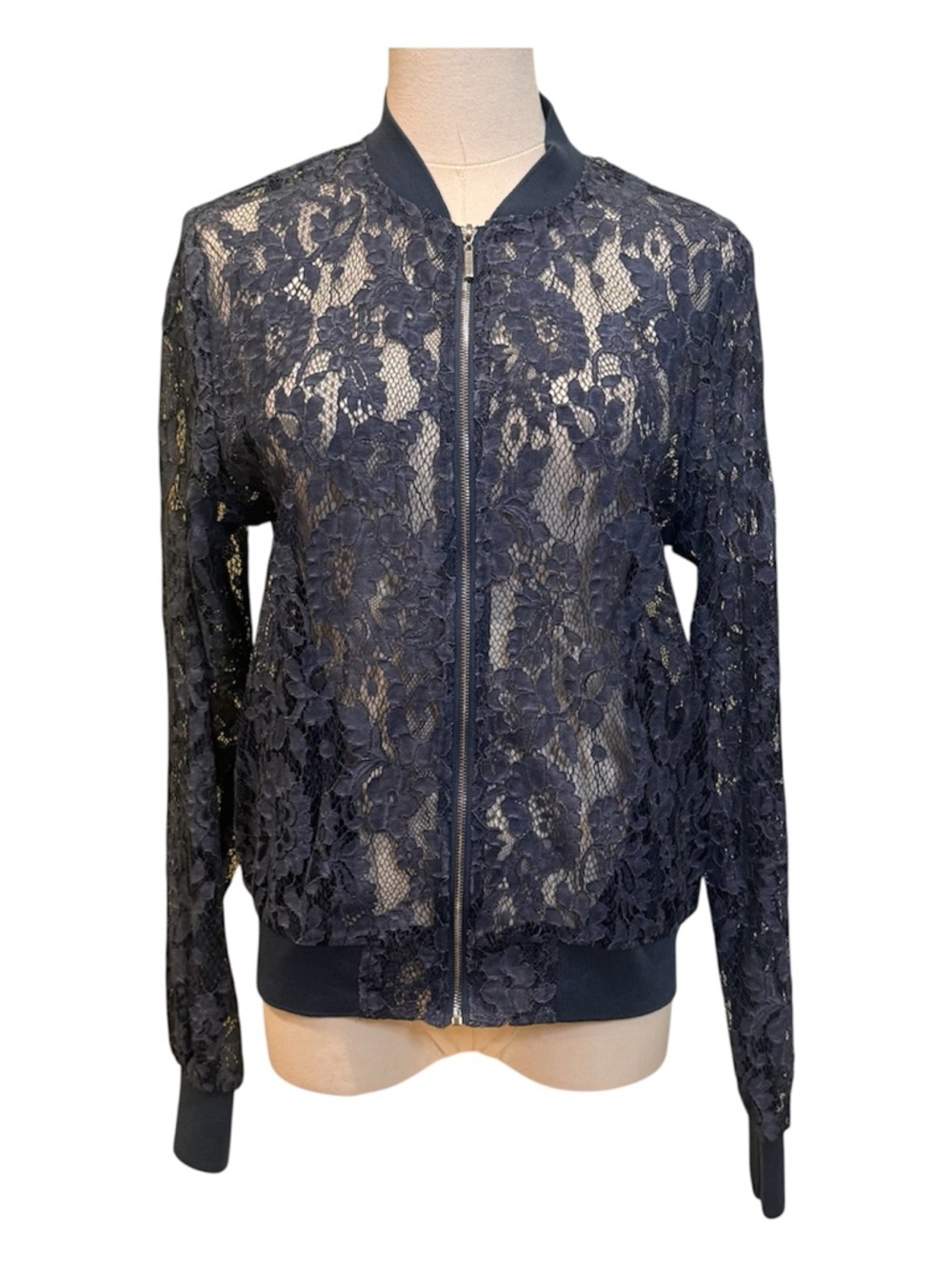 Zara Navy Lace Bomber Jacket, Size M